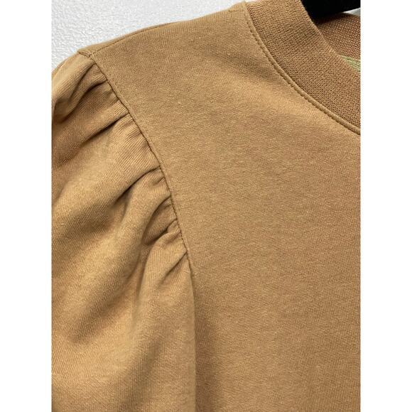 NWT MOD REF Charmaine Puff Sleeve Sweatshirt Long Sleeve Cotton Tan Women Size M - Picture 3 of 10